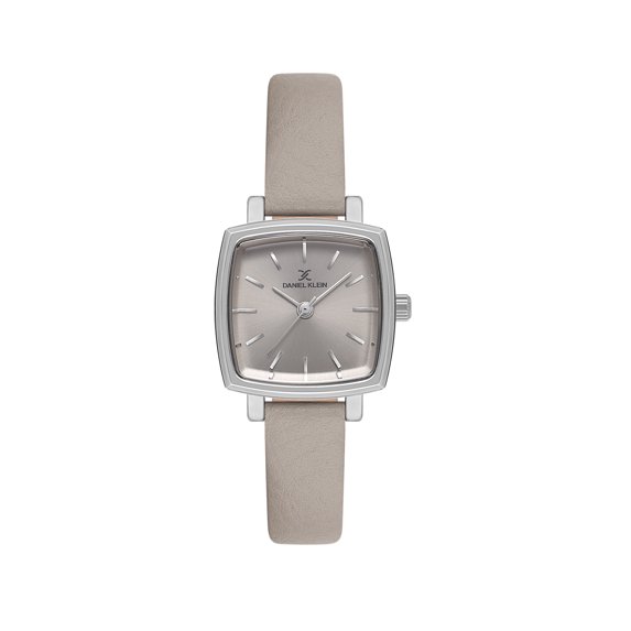 Daniel Klein 23mm Petite Womens Square Metal Watch, Leather Band - Christmas Gift for Women, Gift for Mom, Gift for Her - Silver Tone / Taupe