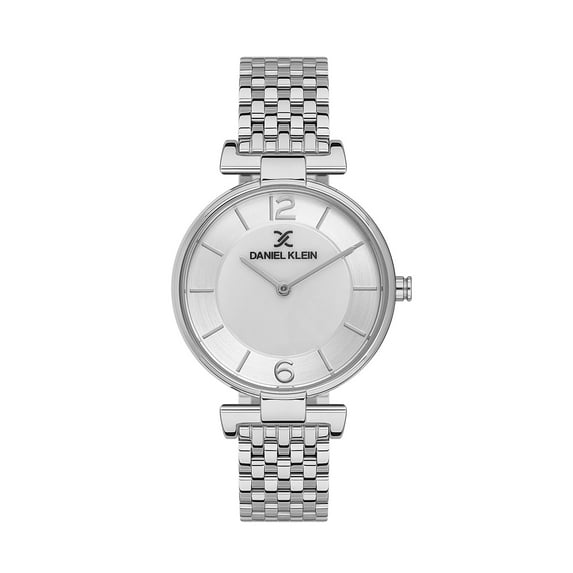 Daniel Klein 34mm Round Womens Watch, Stainless Steel Bracelet, Minimal Dial with Baton Index - Silver