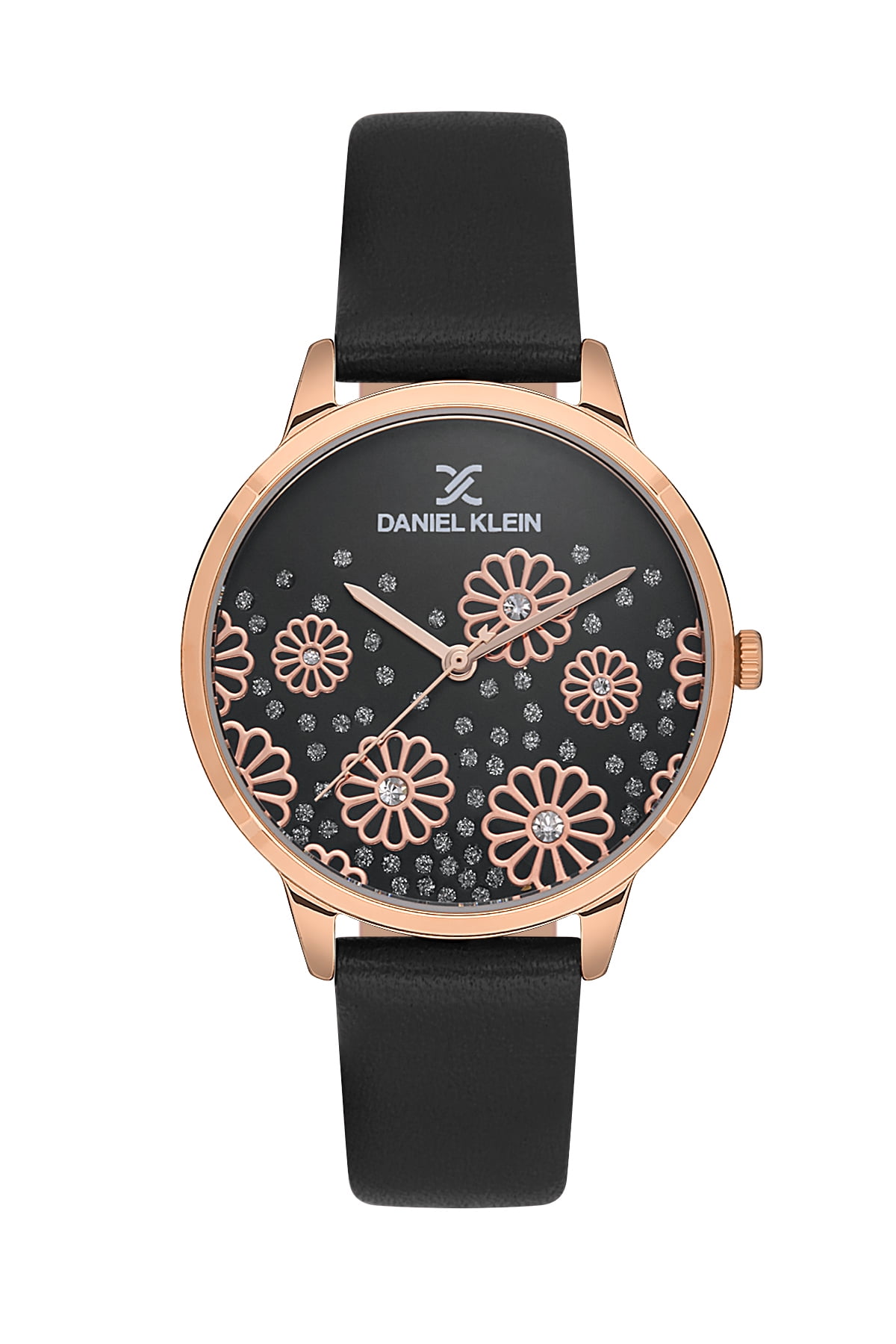 Daniel Klein 36mm Womens Watch Flower Floral Dial Slim Leather