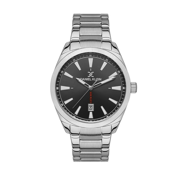 Daniel Klein 43mm Analog Mens Watch, Stainless Steel Strap, Japanese Quartz Movement, Date - Silver / Black Dial