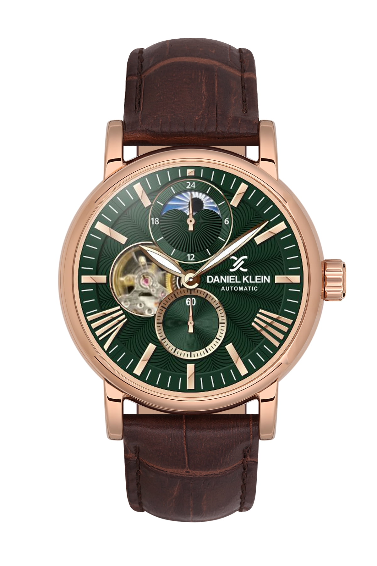 Daniel Klein 44mm Automatic Mens Watch, Leather Strap, Dual Daniel Klein 44mm Automatic Mens Watch, Leather Strap, Dual