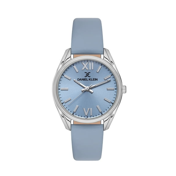 Daniel Klein Classic 30mm Womens Watch, Leather Band, Roman Numerals - Christmas Gift for Women, Gift for Mom, Gift for Her - Silver Tone / Blue