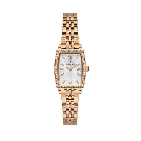 Daniel Klein Petite 21mm Rectangle Womens Watch, Stainless Steel Strap, Analog, Quartz, Crystal Markers and Bezel - Rose Gold