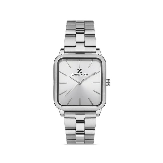 Daniel Klein Petite 30mm Square Watch for Women, Stainless Steel Strap, Analog, Quartz, Baton Index - Silver