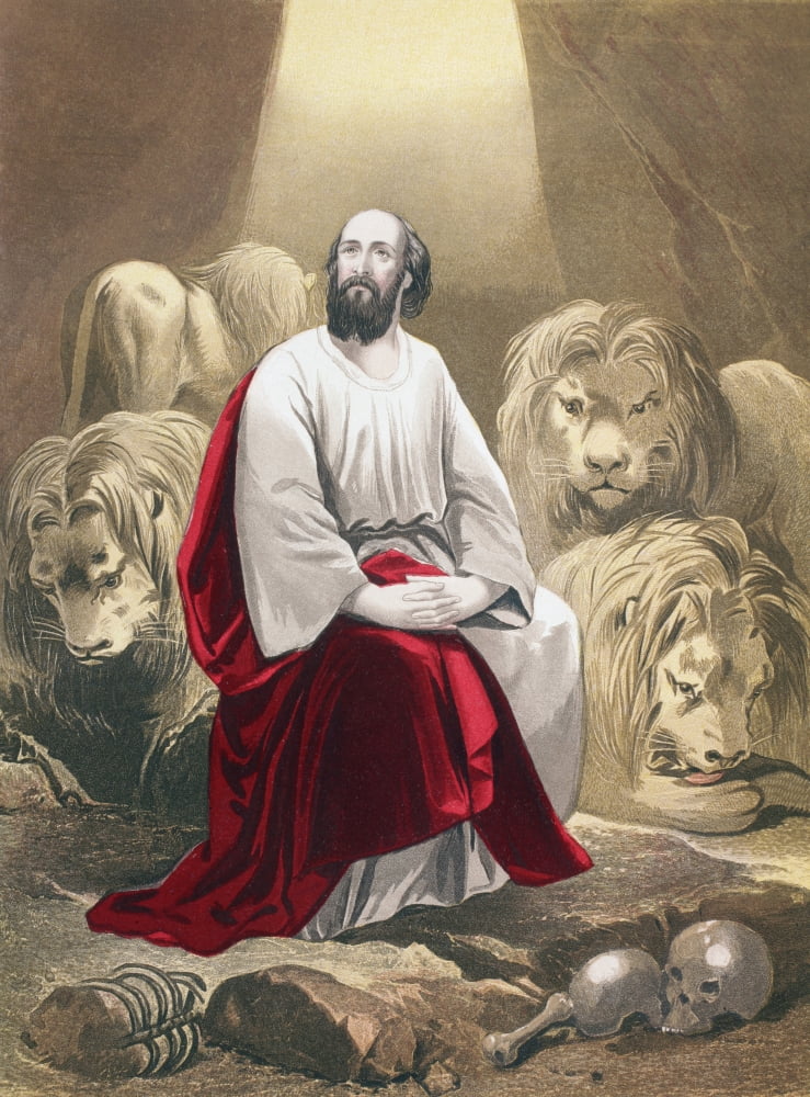 Daniel In The Lions Den From The Holy Bible Published By William Collins Sons & Company In 1869 Chromolithograph By JM Kronheim & Co Canvas Art - Ken Welsh Design Pics (24 x 34)