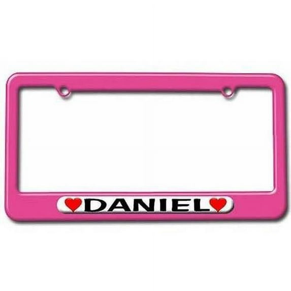 Daniel Love with Hearts License Plate Tag Frame, Pink Color