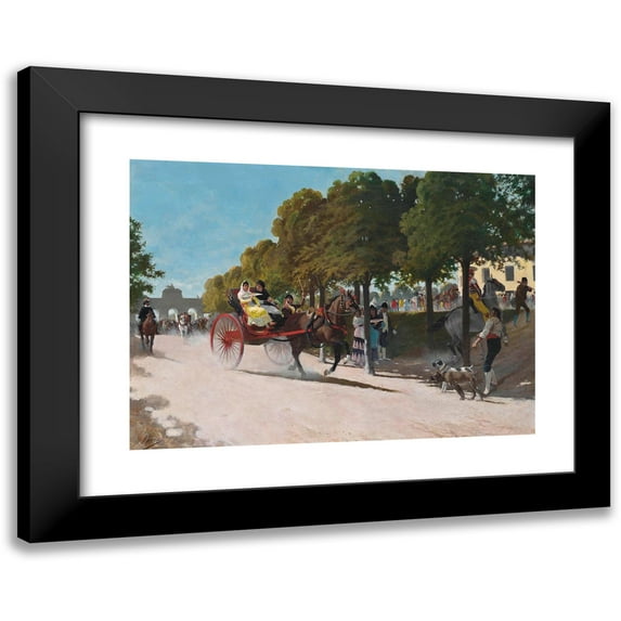 Daniel Perea y Rojas 24x18 Black Modern Framed Museum Art Print Titled - Arriving at the Plaza De Toros, Before the Gate of Alcala, Madrid