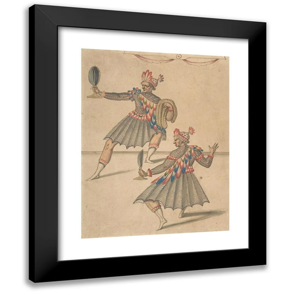 Daniel Rabel 12x14 Black Modern Framed Museum Art Print Titled - Drawing of Two ‘Americans’ for Ballet De La Douaire De Billebahaut (1626)