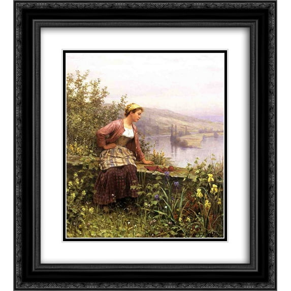 Daniel Ridgway Knight 2x Matted 20x24 Black Ornate Framed Art Print 'Brittany Girl Overlooking Stream'
