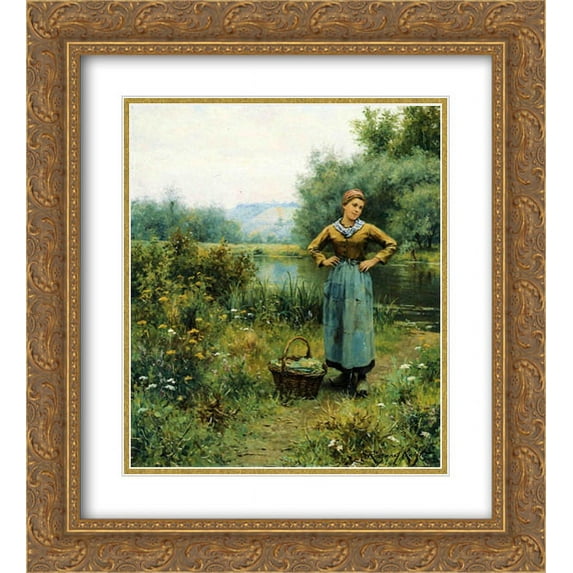 Daniel Ridgway Knight 2x Matted 20x24 Gold Ornate Framed Art Print 'Girl in a Landscape'