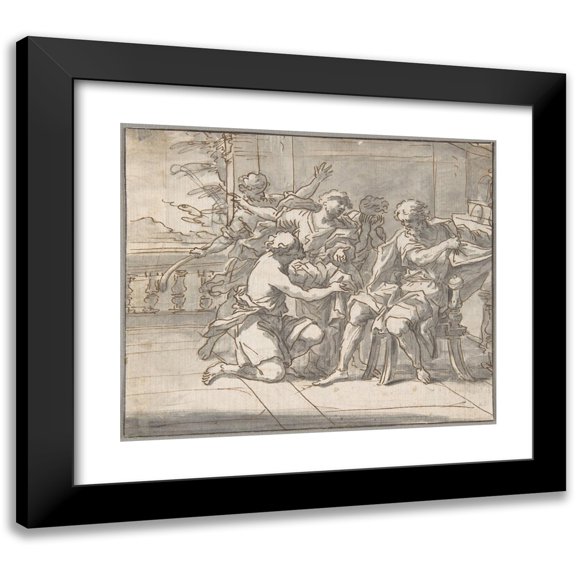 Daniel Seiter 14x12 Black Modern Framed Museum Art Print Titled - Jacob Gives Joseph a Coat of Many Colors (17th-Early 18th Century)
