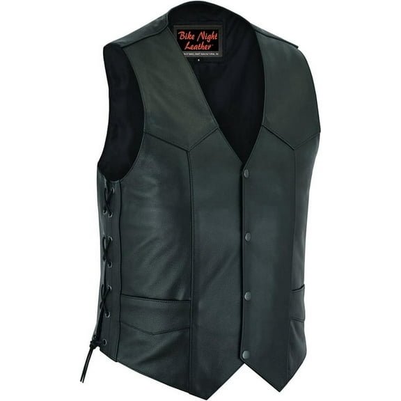 Daniel Smart Biker Vest for Men Economy Cowhide Black Motorcycle Vest with Unique V-Shaped Design and Multiple Pockets