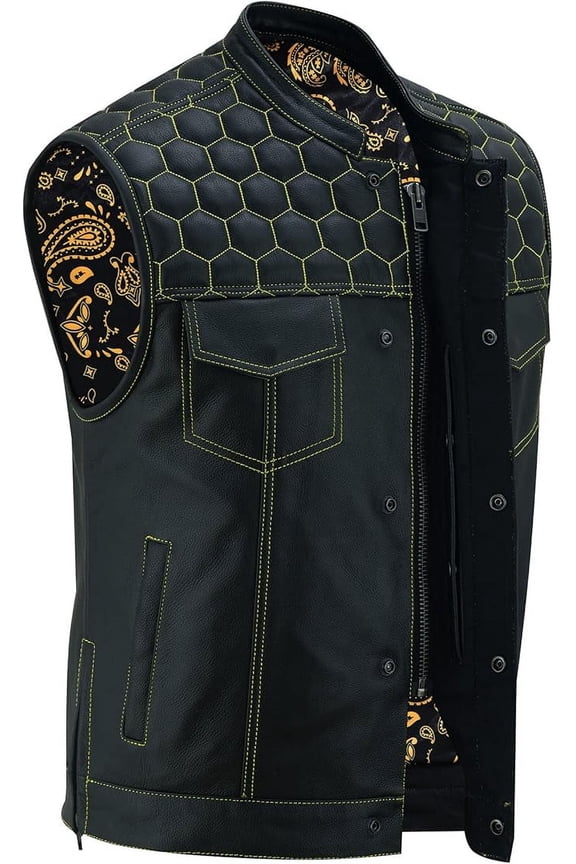 Daniel Smart Biker Vest for Men Premium Cowhide Black Leather Motorcycle Vest with Unique Scoop Collar Design