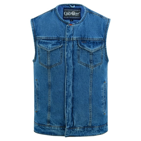 Daniel Smart Biker Vest for Men Unique Raw Blue biker vest Without Collar Design