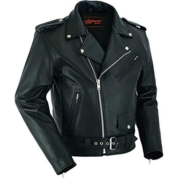 Daniel Smart Classic Leather Jacket for Man Black Cowhide Motorcycle Leather Jacket with Plain Sides Design