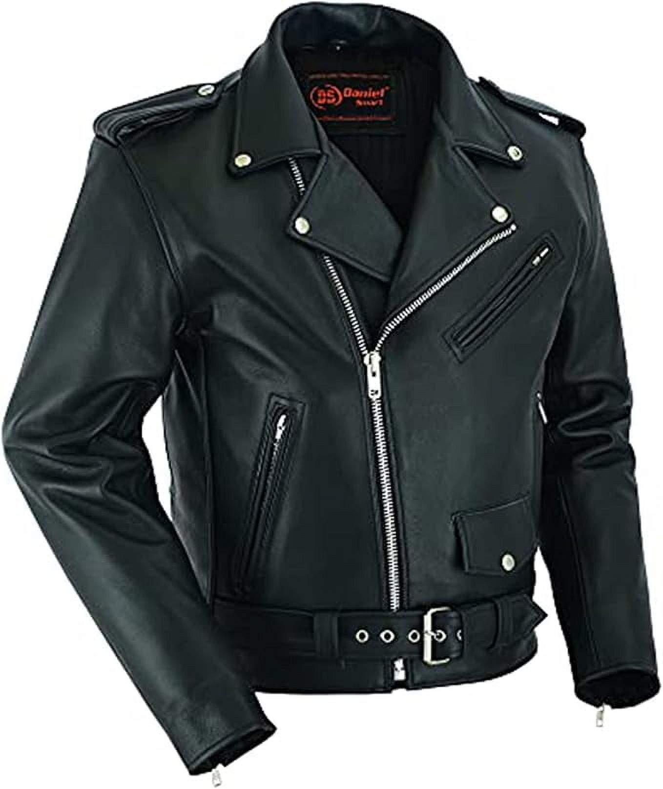 Daniel Smart Classic Leather Jacket for Man Black Cowhide Motorcycle Leather Jacket with Plain Sides Design