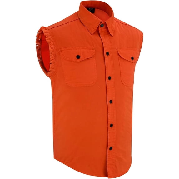 Daniel Smart Cotton Denim Sleeveless Frayed Button Down Shirts for Men with Front Chest Pockets.