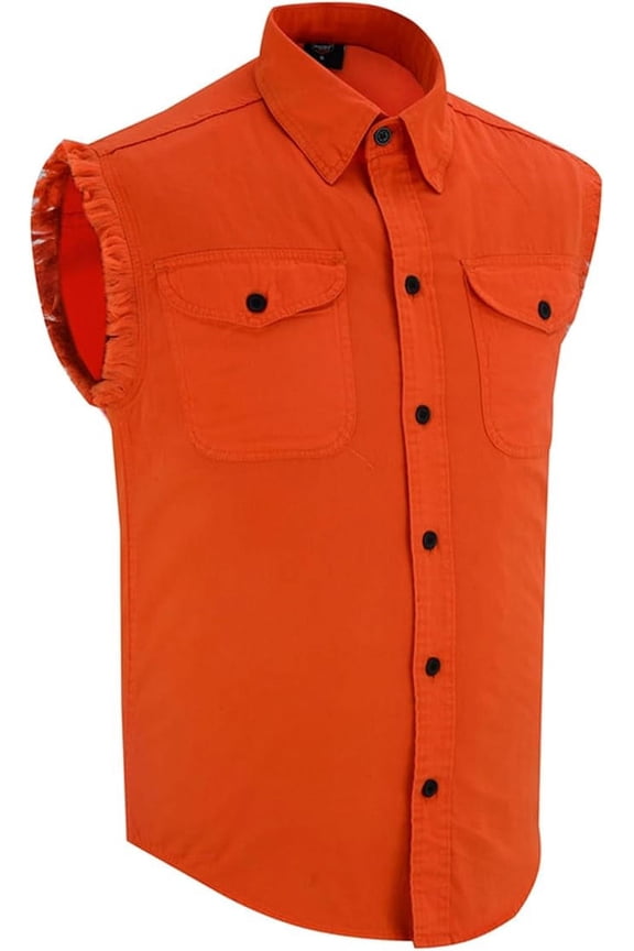 Daniel Smart Cotton Denim Sleeveless Frayed Button Down Shirts for Men with Front Chest Pockets.