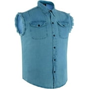 Daniel Smart Cotton Denim Sleeveless Frayed Design Button Down Shirts for Men - Cut Off Denim Shirt with Chest Pockets