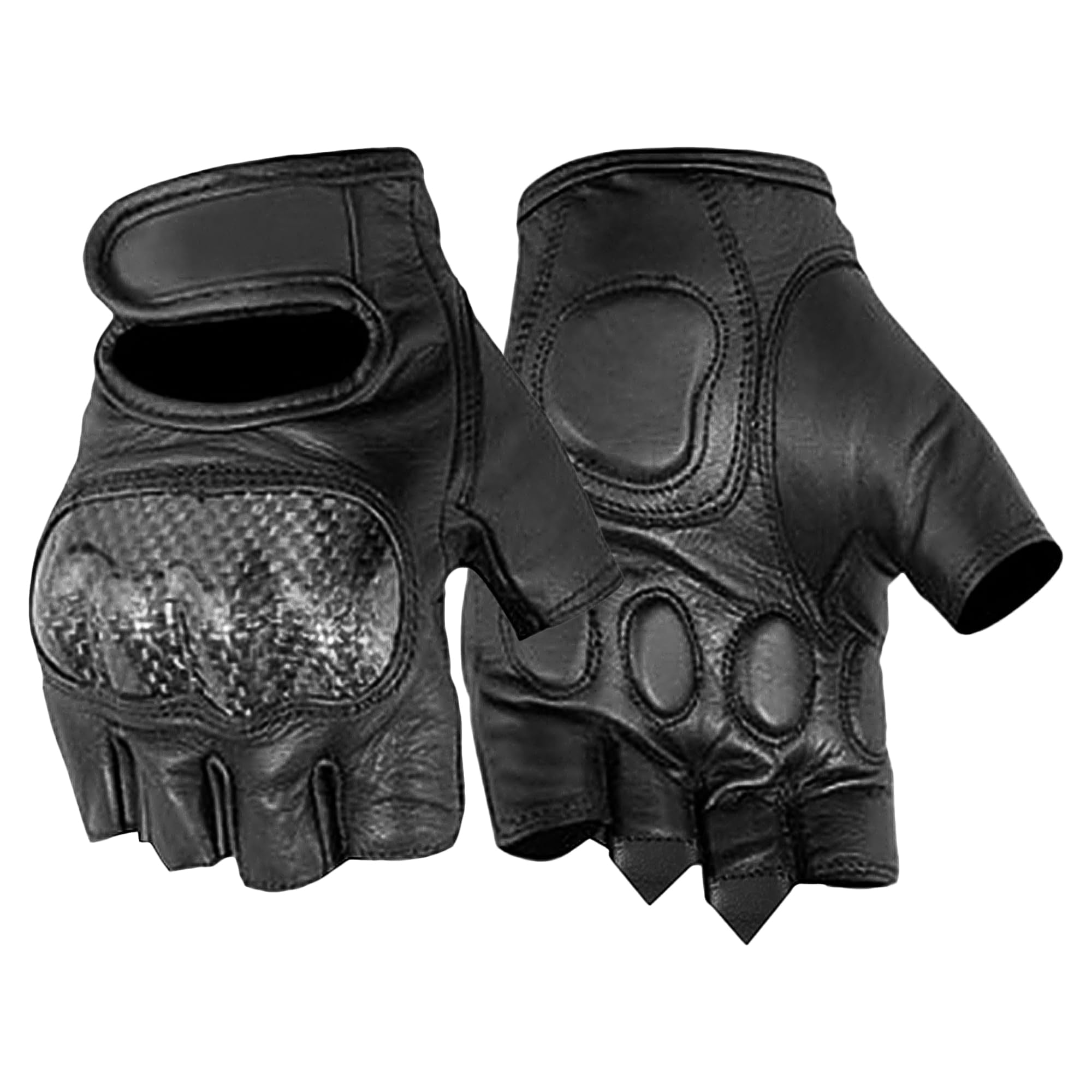 Daniel Smart Cowhide Leather Gloves – Fingerless Men Motorcycle Gloves with Gel Palm and Hard Knuckles