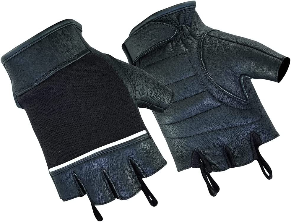 Daniel Smart Deerskin Leather Gloves–Fingerless Women Motorcycle Gloves with Gel Palm, Reflective Piping Design & Wrist Strap