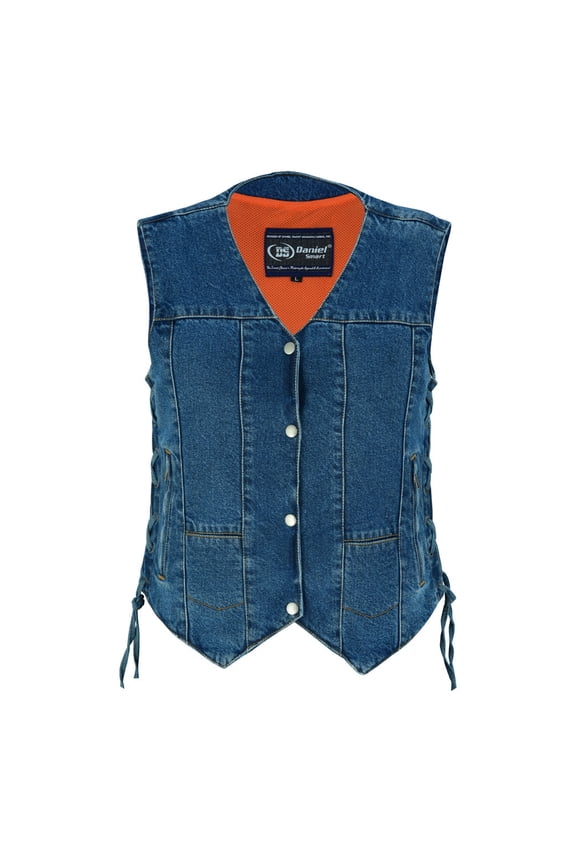 Daniel Smart Denim Vest for Women Premium Jean Vest with Side Laces & Single Back Panel