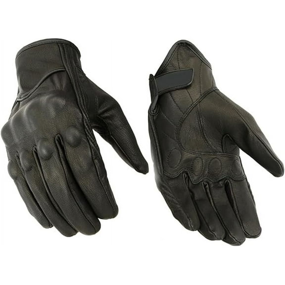 Daniel Smart Leather Gloves - Motorcycle Gloves with rubberized knuckle protection light lining and Adjustable Wrist Strap