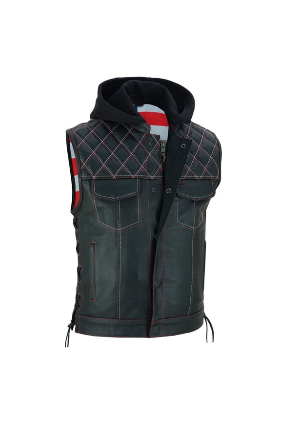 Daniel Smart Leather Motorcycle Vest Premium Cowhide Biker Vest for Men with Removable Hood
