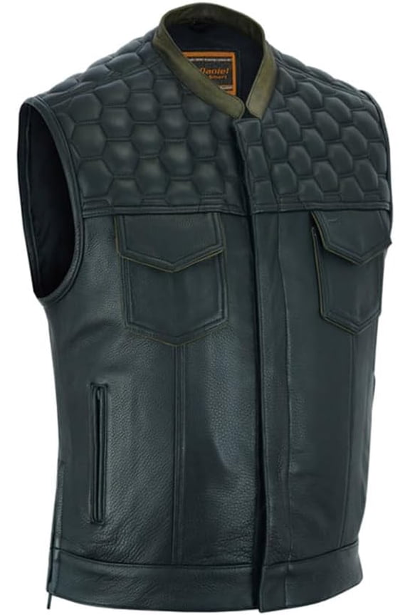 Daniel Smart Leather Motorcycle Vest Premium Cowhide Biker Vest for Men with Unique Diamond Quilted Design