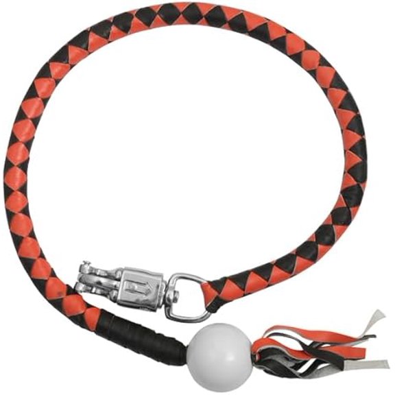 Daniel Smart Leather Motorcycle Whip with Pool Ball Biker Get Back Whip 42”Long Motorcycle Handle Bar Accessories.