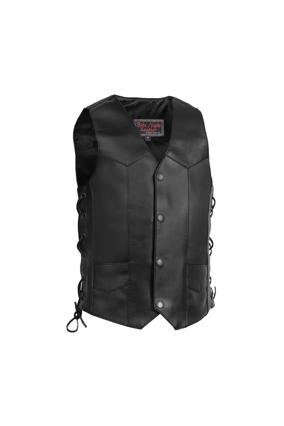 Daniel Smart Leather Vests for Kids Premium Cowhide Black Leather Vest with Unique V-Neck Design & Multiple Pockets