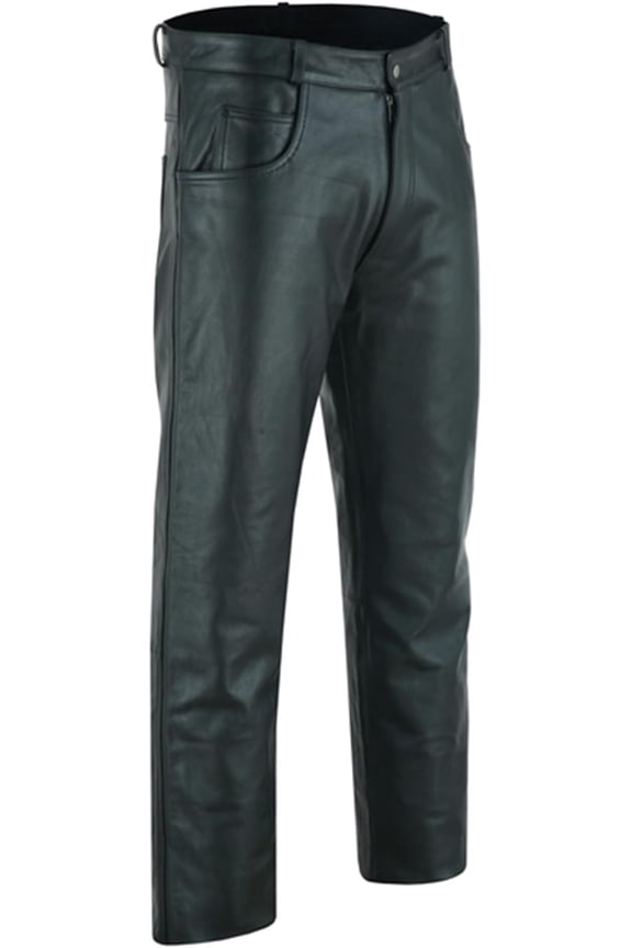 Daniel Smart Men Classic Biker Leather Pant – Black Casual Motorcycle Protective Over Pant with Multiple Pockets.