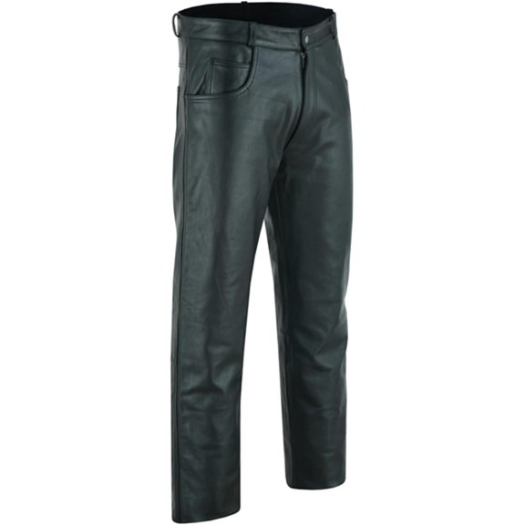 Daniel Smart Men Classic Biker Leather Pant – Black Casual Motorcycle Protective Over Pant with Multiple Pockets.