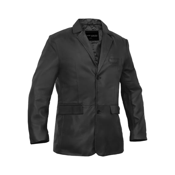 Daniel Smart Men Leather Blazer Fully Lined Sheep Skin Leather Blazer Coat for Men Black