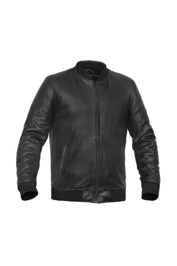 Daniel Smart Men Motorcycle Leather Jacket Black Biker Leather Jacket with Boomer Style Ribbed Collar.