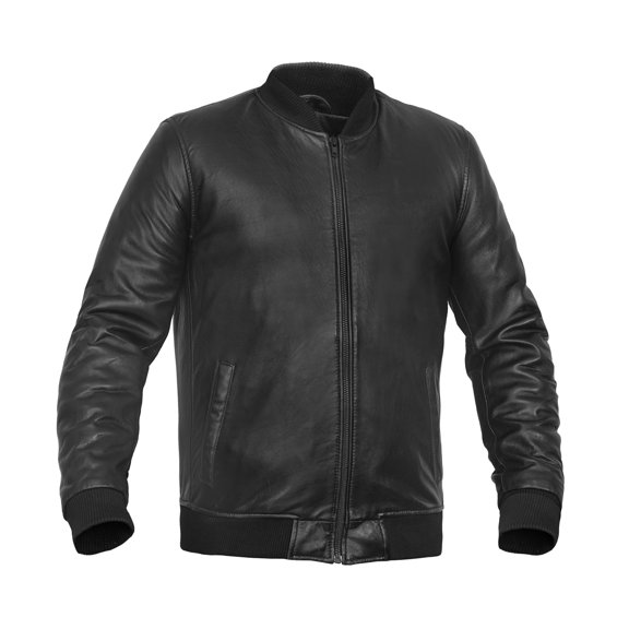 Daniel Smart Men Motorcycle Leather Jacket Black Biker Leather Jacket with Boomer Style Ribbed Collar.
