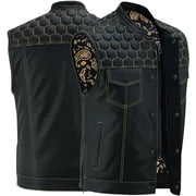 Daniel Smart Men s Black Leather Motorcycle Vest   Soft Milled Cowhide Biker Vest with Quilted Design, Scoop Collar & Interior Pockets