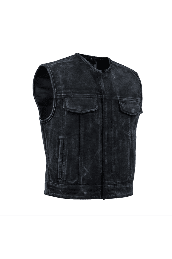 Daniel Smart Men’s Canvas Motorcycle Vest – Club Style Sleeveless Riding Vest with Multiple Utility Pockets