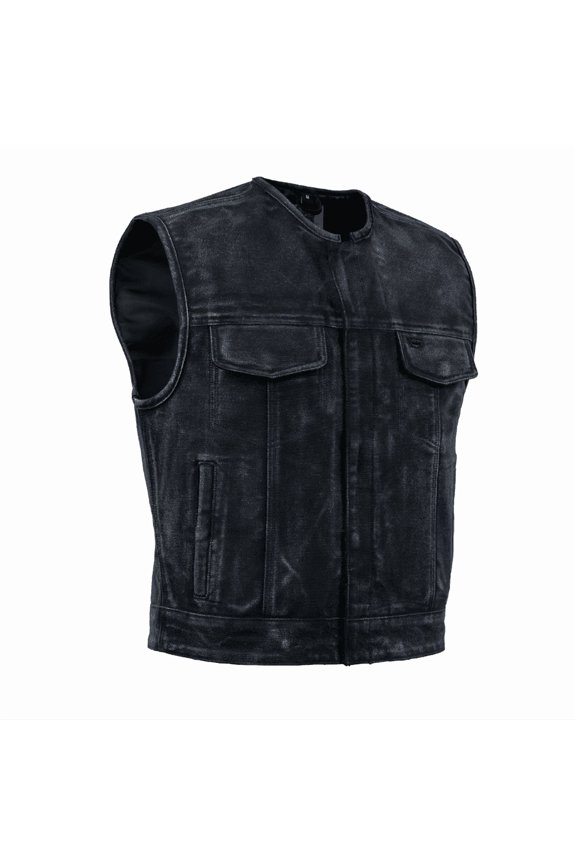 Daniel Smart Men’s Canvas Motorcycle Vest – Club Style Sleeveless Riding Vest with Multiple Utility Pockets