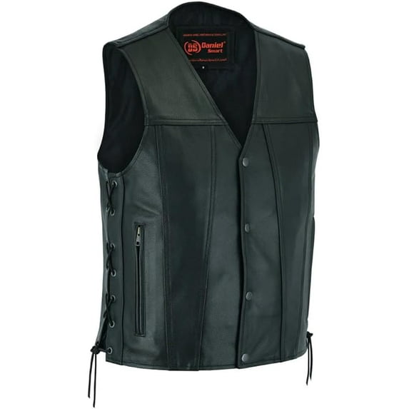 Daniel Smart Men’s Faux Leather Motorcycle Vest with Side Lacing – Adjustable Biker Riding Vest with Storage Pockets for Outdoor Work & Travel