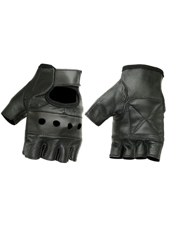 Daniel Smart Men’s Leather Gloves – Cowhide Leather - Fingerless Motorcycle Gloves with Perforated Panels and Wrist Strap