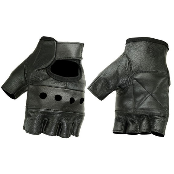 Daniel Smart Men’s Leather Gloves – Cowhide Leather - Fingerless Motorcycle Gloves with Perforated Panels and Wrist Strap