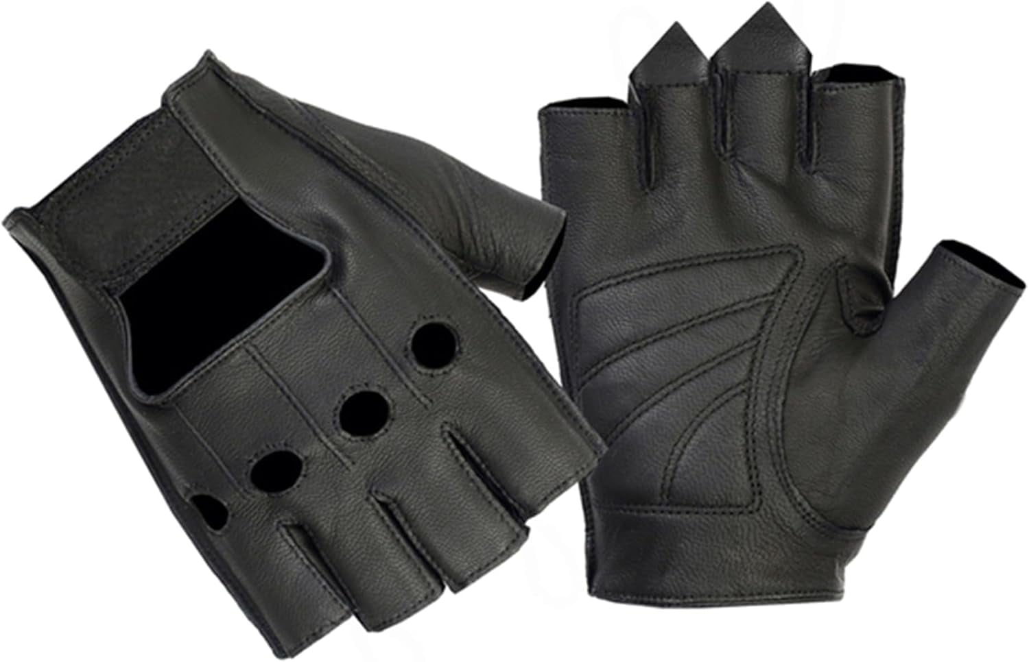 Daniel Smart Men’s Leather Gloves – Naked Goatskin Leather - Fingerless Motorcycle Gloves with Pull Tabs and Gel Palm