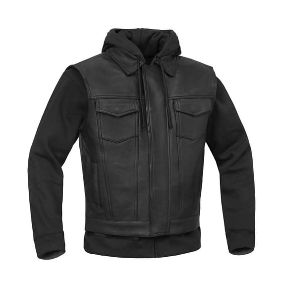 Daniel Smart Men’s Leather Motorcycle Vest with Removable Hoodie ...