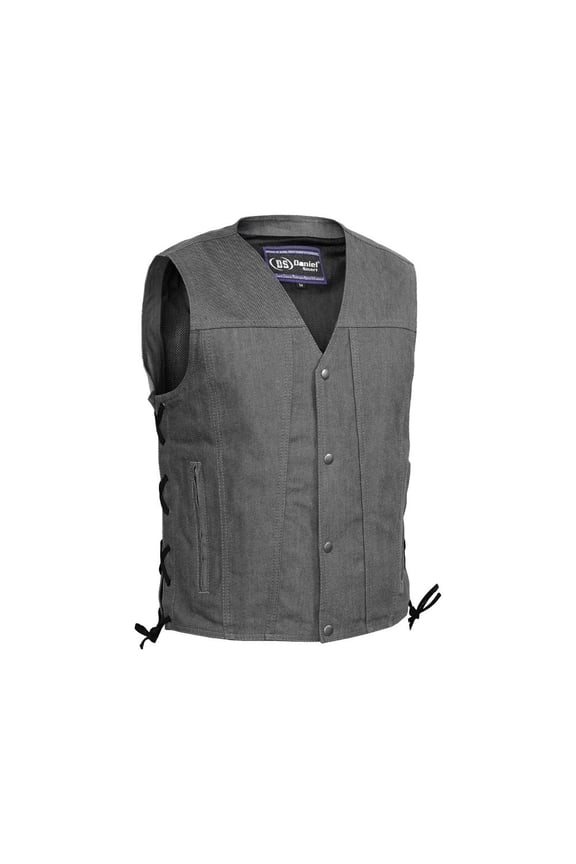 Daniel Smart Men’s Leather Vest - Unique Grey Denim Material Motorcycle Vest for Men’s