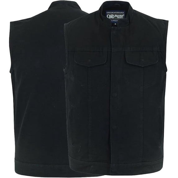 Daniel Smart Men’s Motorcycle Denim Vest – Stand Collar Biker Riding Vest with YKK Front Zipper, Utility Pockets & Patch-Friendly Back