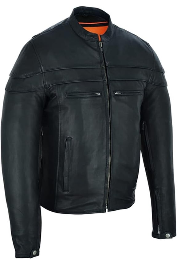 Daniel Smart Men’s Motorcycle Leather Jacket – Sporty Leather Jacket with Stripe detailing