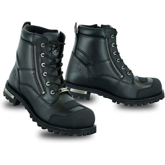 Daniel Smart Men’s Motorcycle Leather Shoes – Full Grain Waterproof Boots with Ankle protection, Laces & Non Skid Outsole
