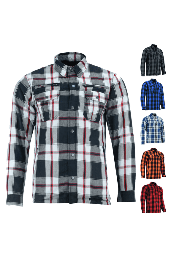 Daniel Smart Men’s Motorcycle Shirt - All Season Sporty Armored Flannel Shirt – Water Resistant and Durable