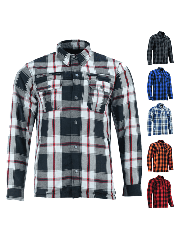 Daniel Smart Men’s Motorcycle Shirt - All Season Sporty Armored Flannel Shirt – Water Resistant and Durable